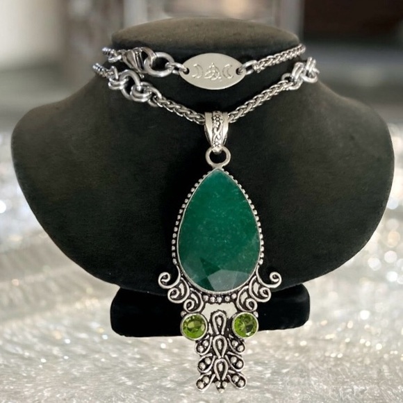 925 sterling silver overlay green emerald & peridot stones boho silver necklace - Picture 11 of 13